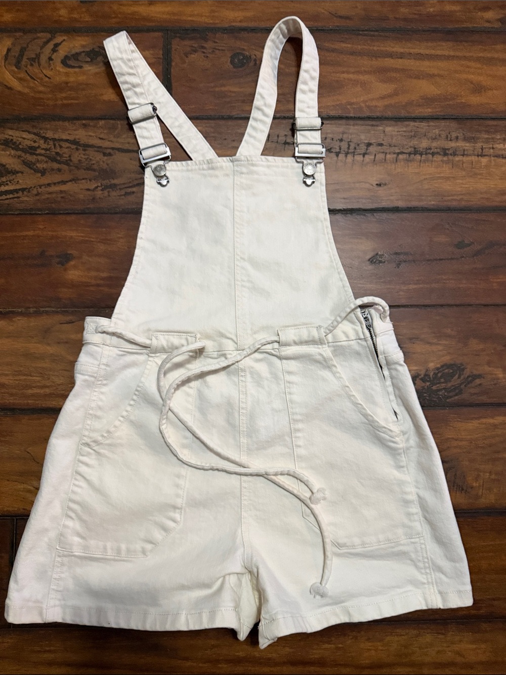 Madewell Like New Cream Short Denim Overalls with Waist Tie